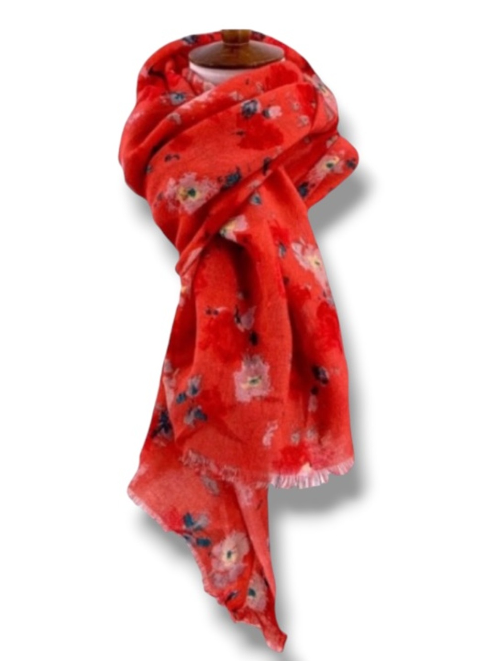 J.Crew Women’s Floral Pashmina Wool Laine Floral Scarf Wrap Shawl Red Orange